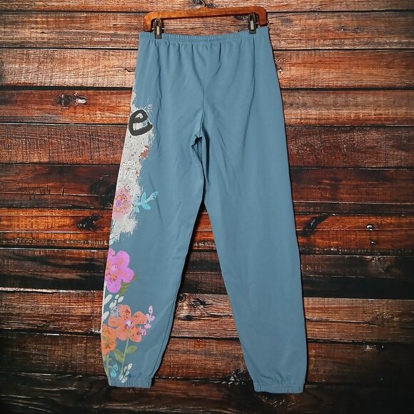 Natural Life Jogger Pants M Blue All You Need Is Love Floral Drawstring - Picture 3 of 6